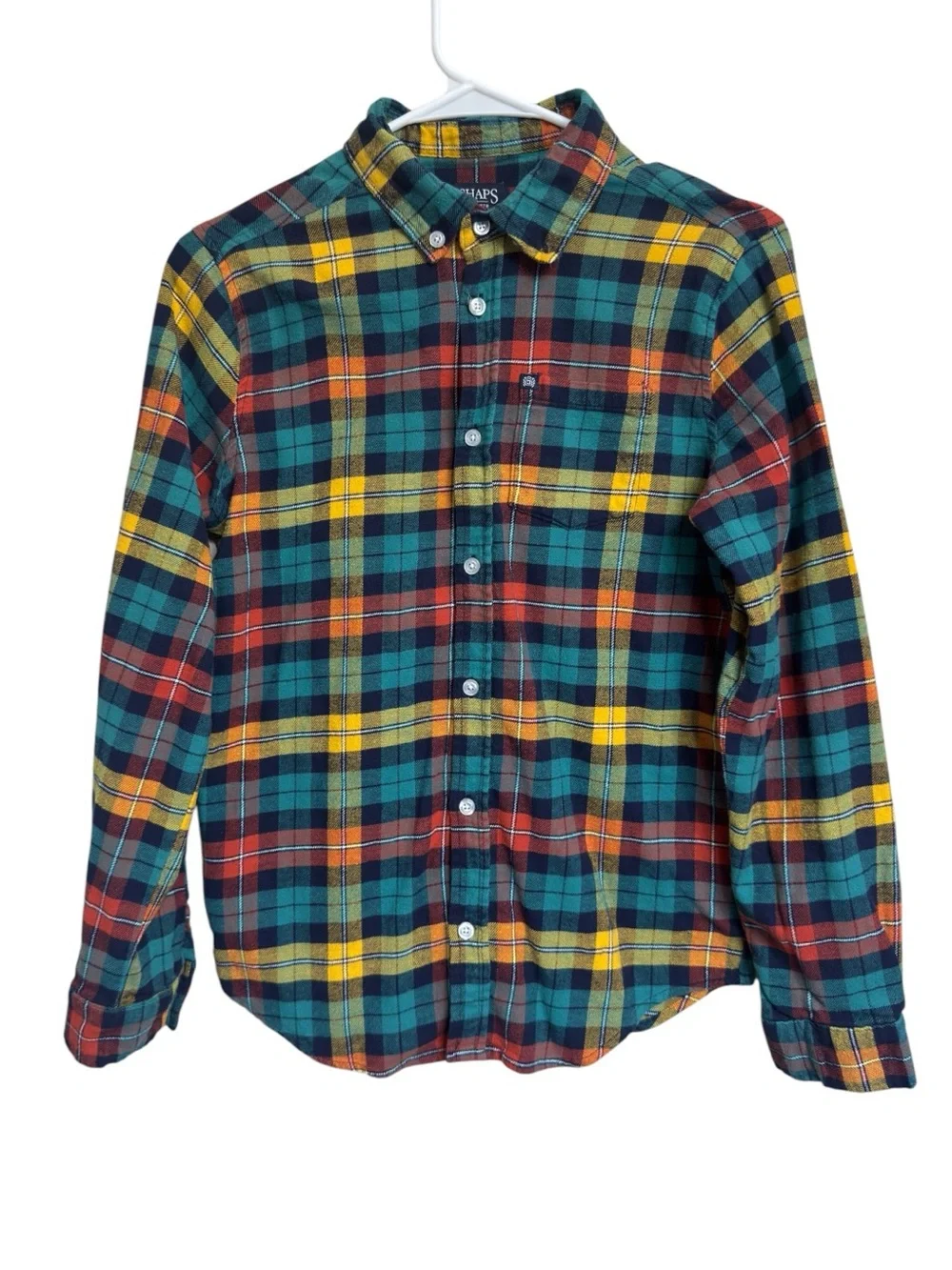 CHAPS Boy’s Long Sleeve Flannel Plaid Button-Up Shirt EUC large